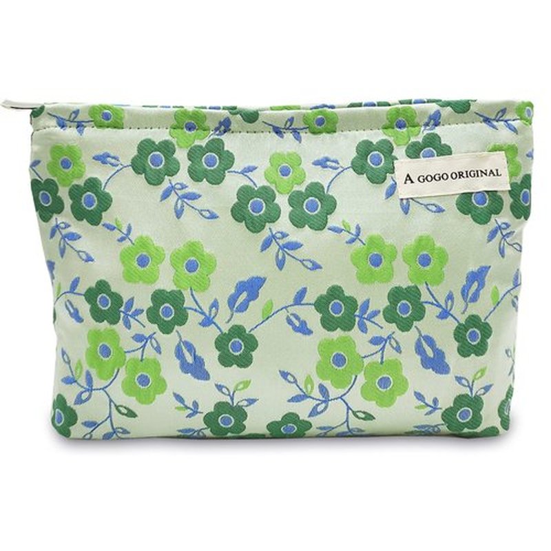 STARDW Floral Cosmetic Bags Makeup Bags for Women and Girls,Travel Makeup Bag Large Capacity Canvas Makeup Bag,Makeup Organizer Bag Zipper Pouch (Green Flowers)