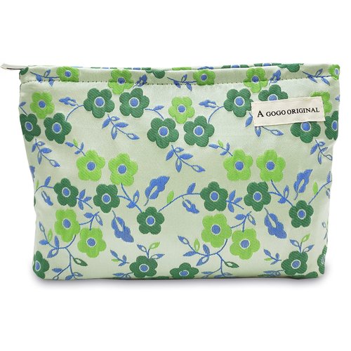 STARDW Floral Cosmetic Bags Makeup Bags for Women and Girls,Travel Makeup Bag Large Capacity Canvas Makeup Bag,Makeup Organizer Bag Zipper Pouch (Green Flowers)