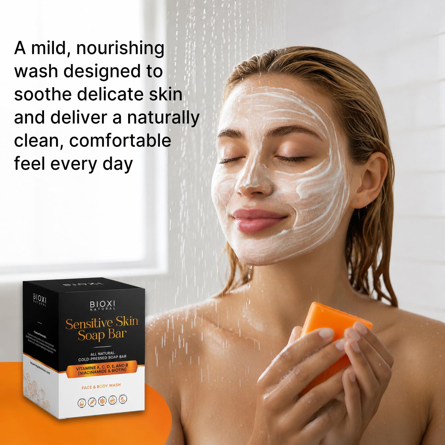 Soap Bar for Sensitive Skin - Korean Formula with Vitamins A, C, D, E & B (Niacinamide & Biotin) Complex - All Natural Face & Body Wash Cold Pressed Gentle Hydrating & Nourishing Soap - 2 Pack