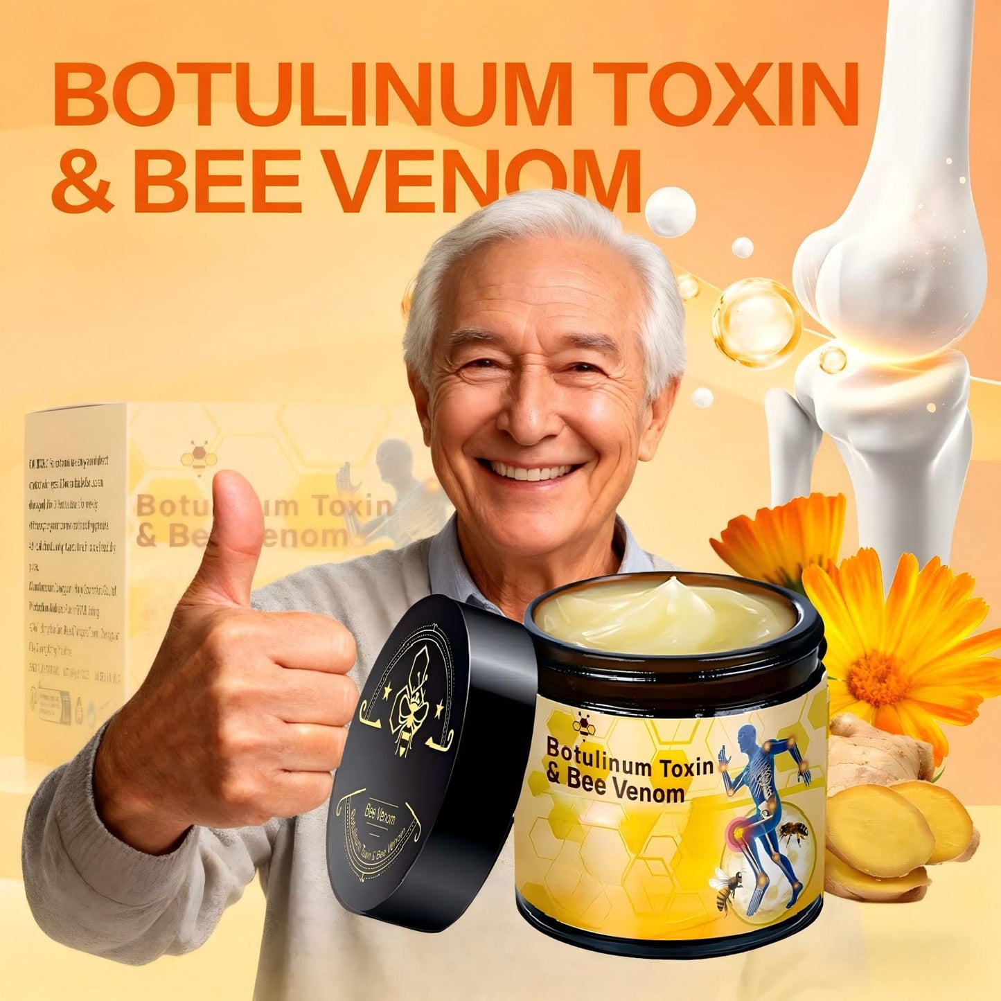 2 Pcs Botulinum Bee Venom Bone Healing Cream,Soothing Joint Muscle Rub for Back, Neck, Hands, Feet.