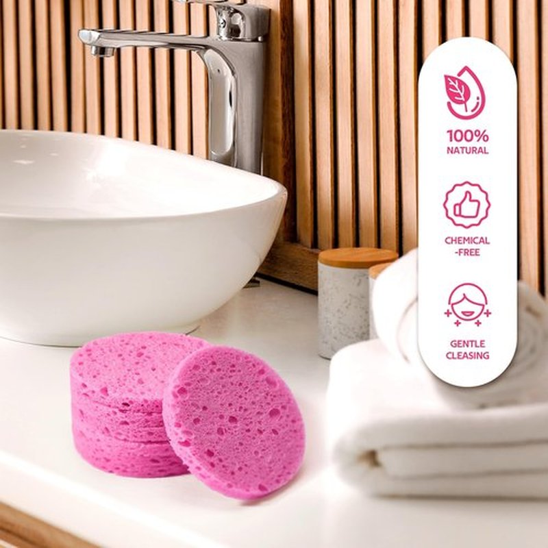 GAINWELL 50-Count Compressed Facial Sponges for Daily Facial Cleansing and Exfoliating, 100％ Natural Cosmetic Spa Sponges for Makeup Remover, Reusable, Pink