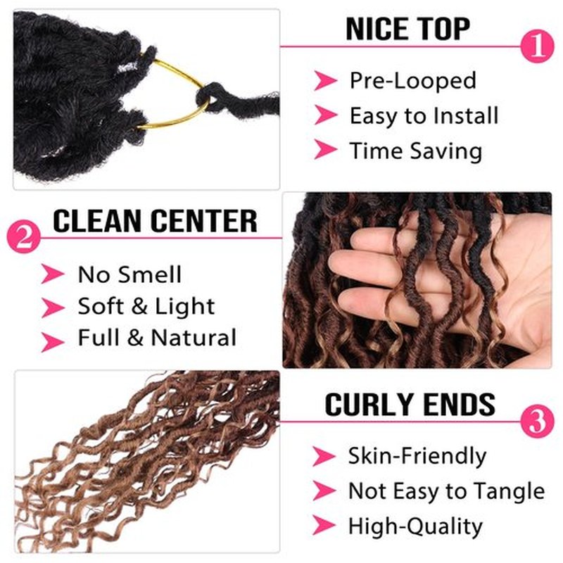 RuiYok 8Packs Goddess Locs Crochet Hair 12 Inch Ombre Faux Locs Crochet Hair with Curly Ends Pre-looped River Locs Crochet Hair Boho Hippie Locs Synthetic Hair Extensions(#1B3027)