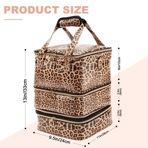 Uross Nail Polish Organizer Bag Holds 84 Bottles Nail Polish & Nail Lamp,Large Gel Nail Polish Organizers and Storage box for Nail Tech, Nail Kit Supplies Organizer Case - Leopard
