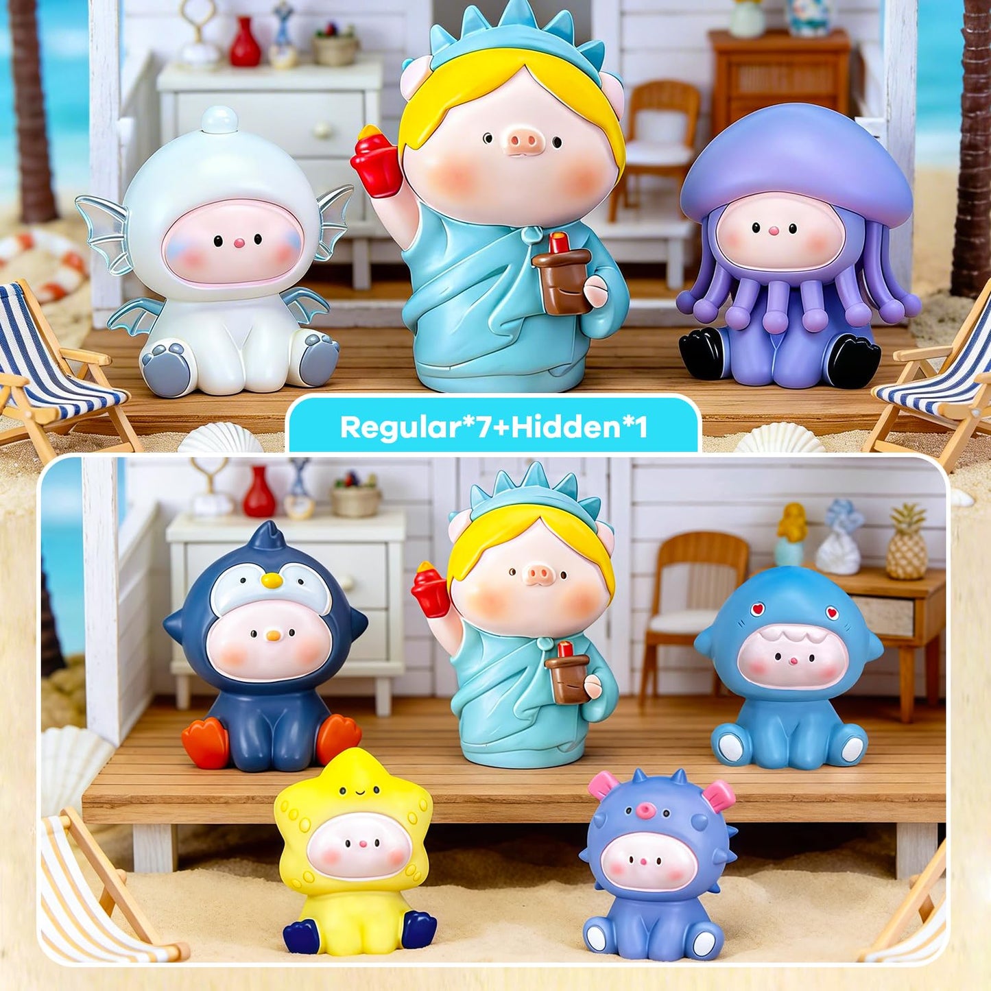 Popobox Ocean Free Roam Pig Series Blind Box Figures, Random Design Action Figures Collectible Toys for Birthday Gift, Home Decorations, Single Box