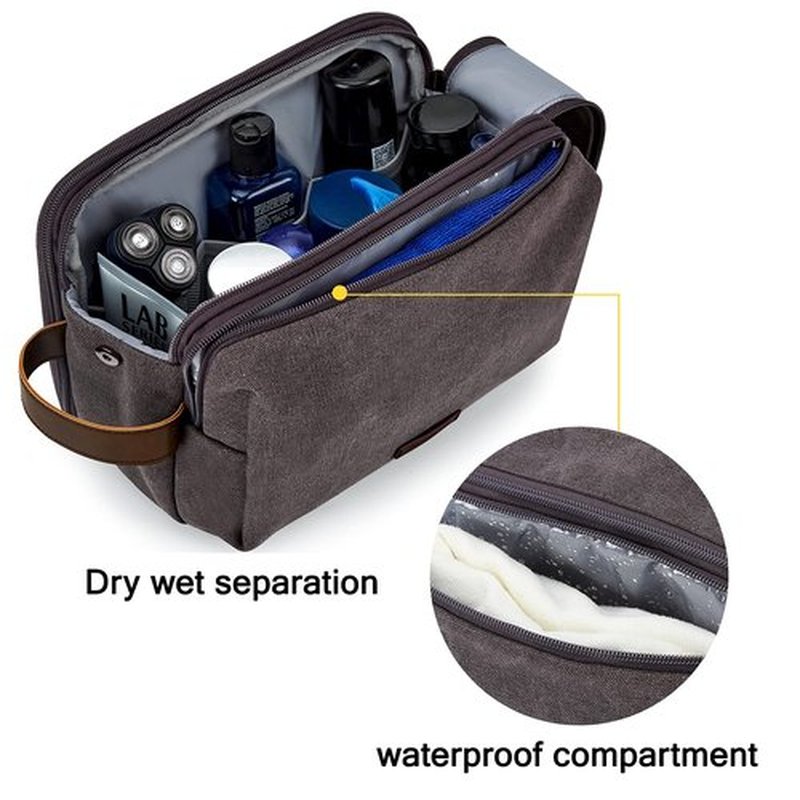 BAGSMART Toiletry Bag for Men, Canvas Travel Toiletry Organizer Dopp Kit Water-resistant Shaving Bag for Toiletries Accessories,Grey-Large