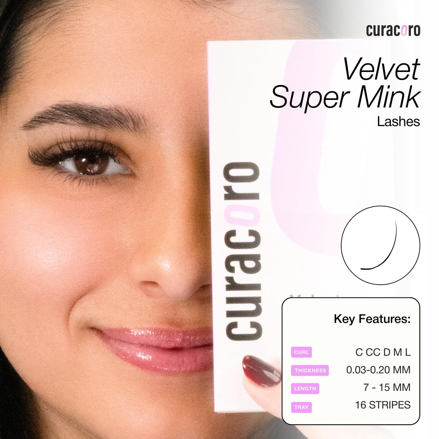 Curacoro Super Mink Lashes Extensions 0.12 CC Curl 15mm