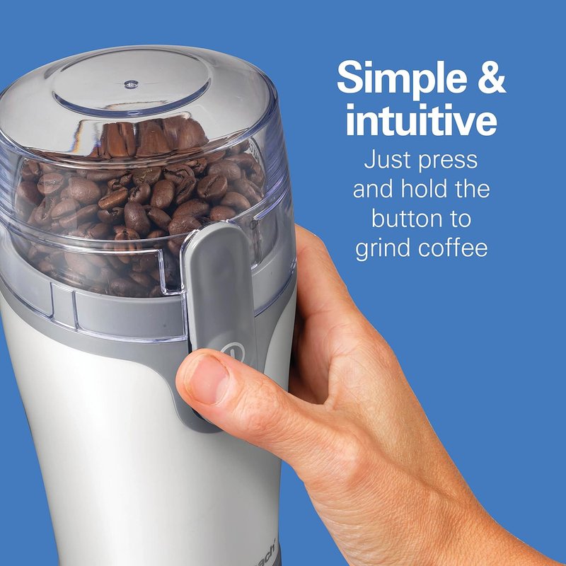 Hamilton Beach Coffee Grinder - Electric Grinder for Beans & Spices | Stainless Steel Blades, 12-Cup Capacity, White