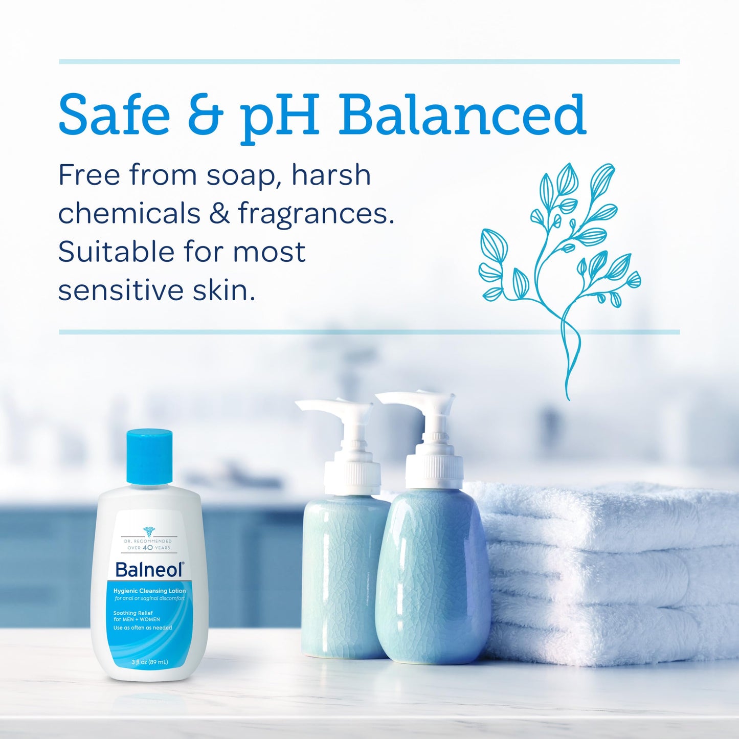 BALNEOL Cleansing Lotion, Cleans, Soothes & Moisturizes, Relieves Anal & Vaginal Irritation & Itching, Non-Greasy, Safe for Pregnancy, Post-Partum, Diarrhea & Hemorrhoids, 3oz, Pack of 1
