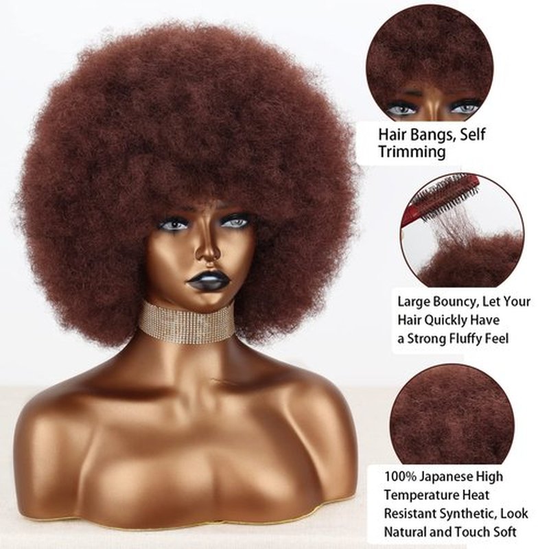 Xinran 8 inch Short Afro Kinky Wig for Black Women,Natural 70s Afro Wigs for Women, Short Afro Puff wigs(Auburn).