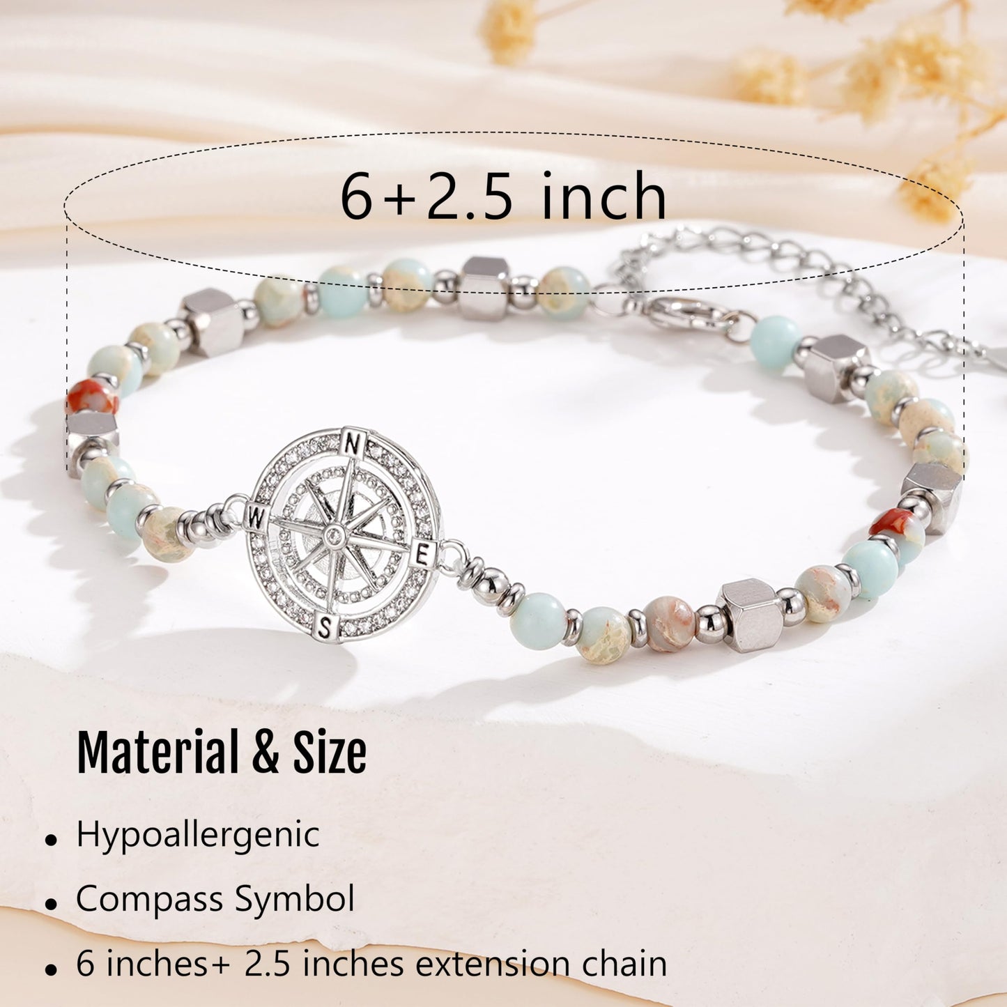 Esrial Retirement Gift for Woman- Compass Bracelet for Women Coworker Leaving Farewell Going Away Gifts for Friends Teacher Employee Manager Boss Coworker Christmas Gifts（Happy Retirement）