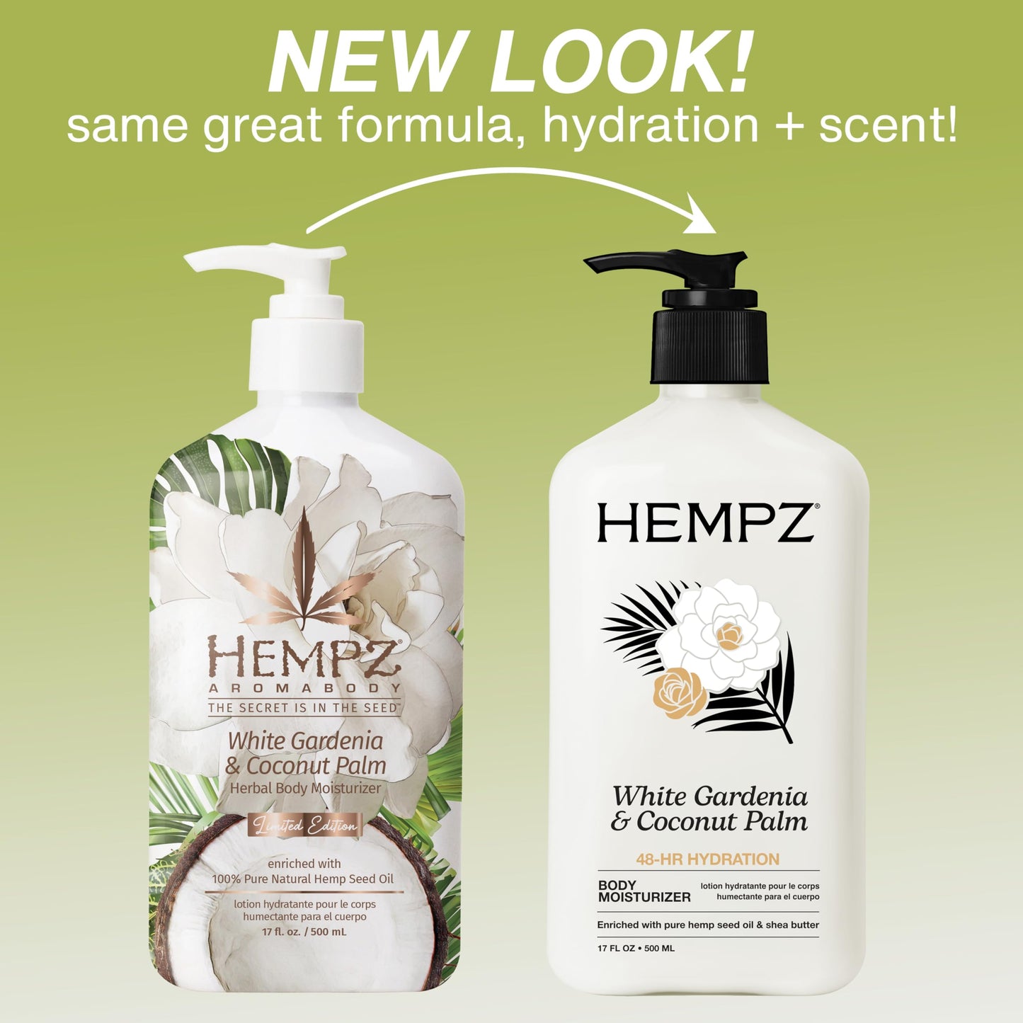 Hempz Body Lotion Moisturizer - White Gardenia & Coconut Palm - Daily Moisturizing Cream, Shea Butter, Coconut Oil - Skin Care Products, All Natural Hemp Seed Oil - 17 Fl Oz