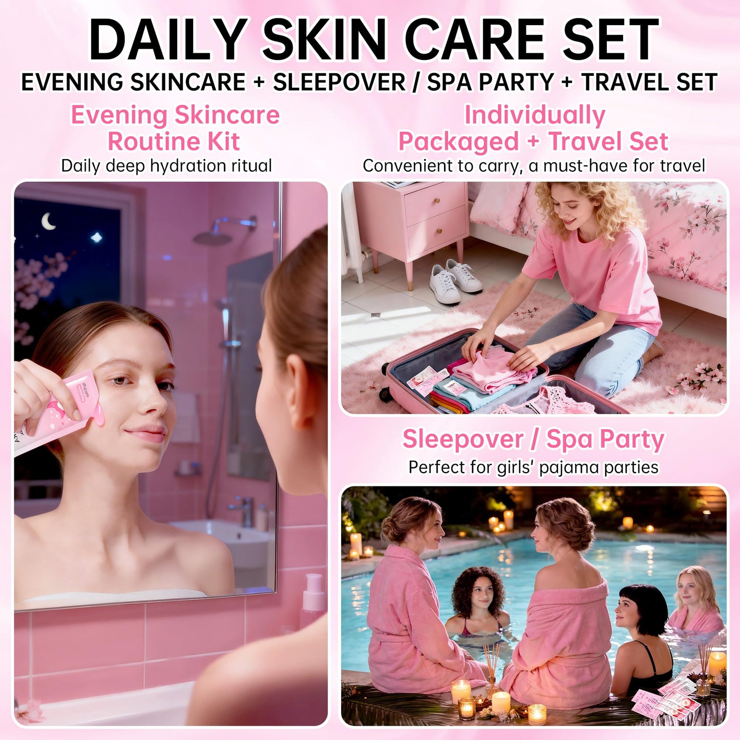 Sakura Skin Care Set for Teenage Girls, Lovely Travel Skincare Set for Women, 41-In-1 Spa Party & Sleepover Skincare Kit with Sleeping Face Mask, Mud Mask, Lip Mask & Exfoliating Scrub, Five of Each