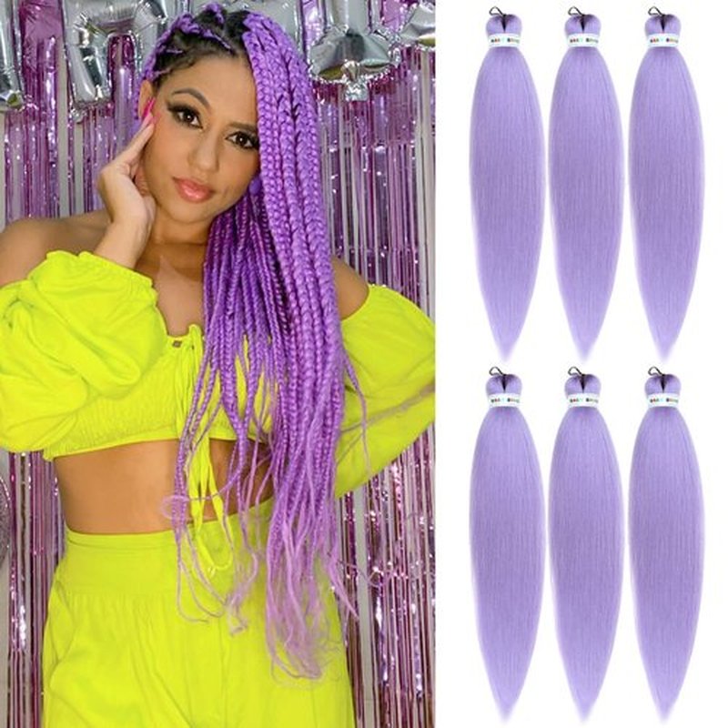 Purple Braiding Hair Pre Stretched Box Braids Hair Extension for Braiding 6 Packs