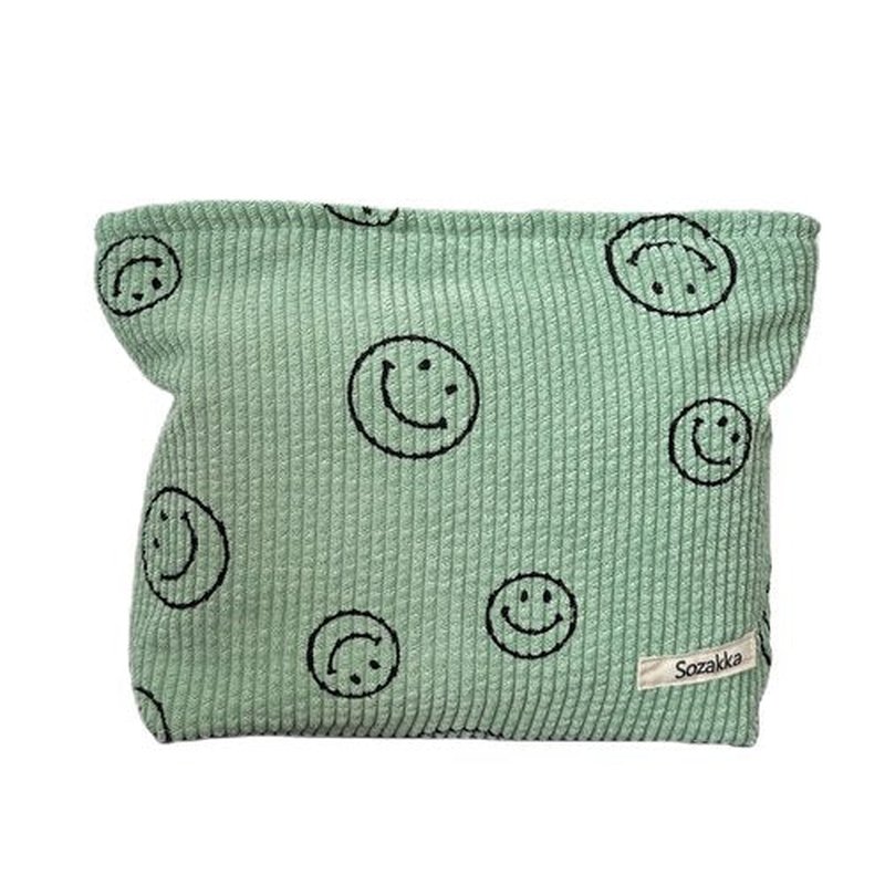 Cosmetic Bags for Women - Corduroy Cosmetic Bag Aesthetic Women Handbags Purses Smile Dots Makeup Organizer Storage Makeup Bag Girls Case Bags (Green)