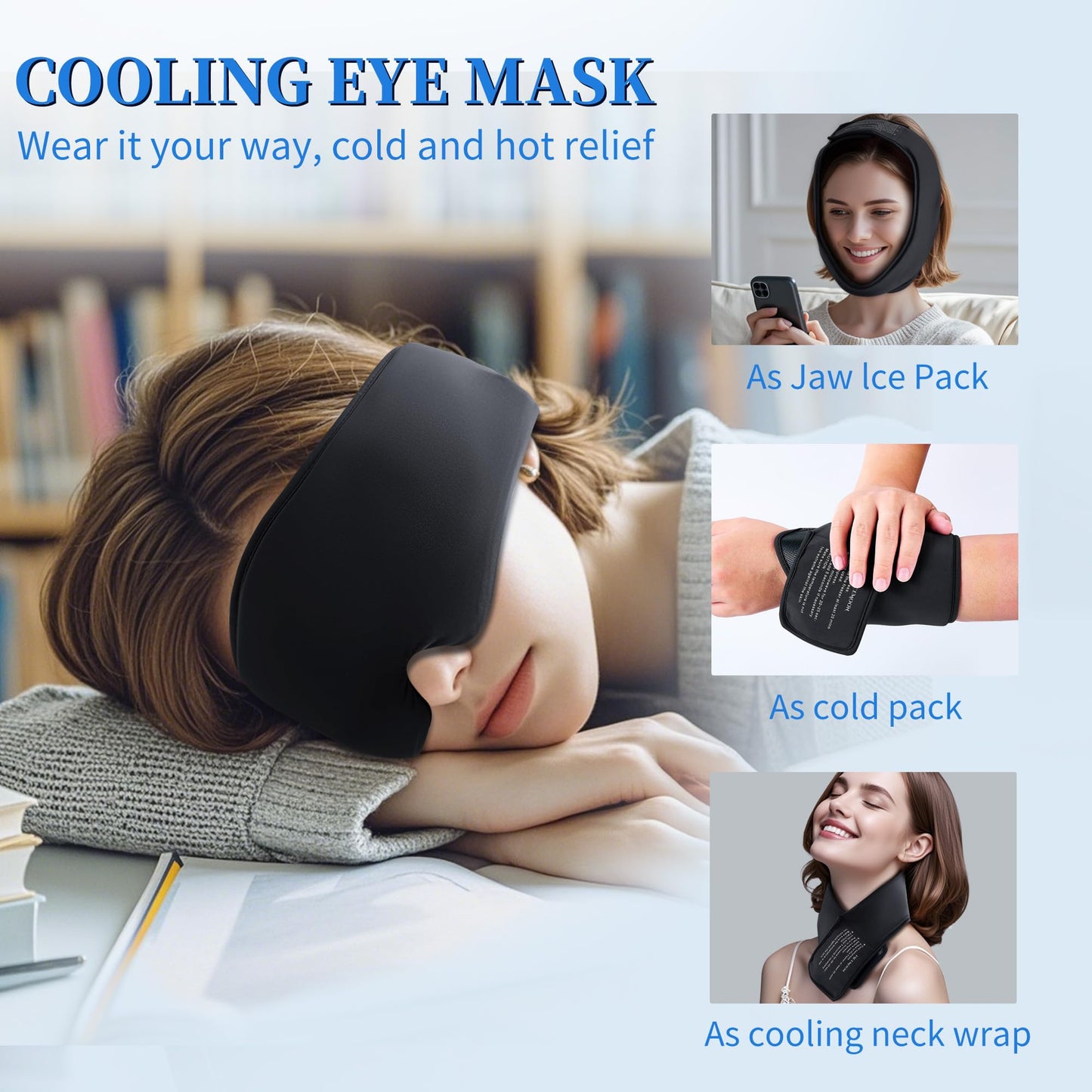 2 Pack Blackout Cooling Sleep Mask: Reusable Weighted Gel Eye Mask for Puffiness & Migraine Relief - Ice Pack for Eyes, Cold Compress for Headache, Couple's Gifts for Self Care(Black,Pink)