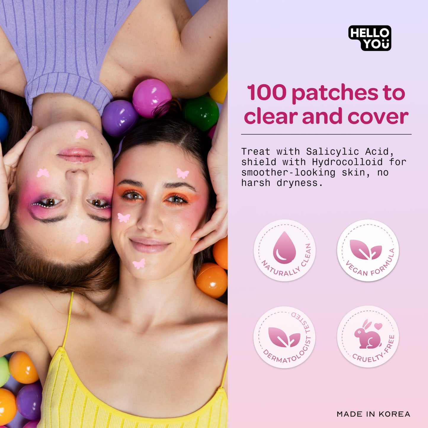 Hello You Salicylic Acid Pimple Patches For Face - Oil Absorbing Hydrocolloid Spot Covers For Breakout-Prone Skin - Dermatologist Tested, Korean Skin Care - Clean Beauty, Vegan 100 Pcs