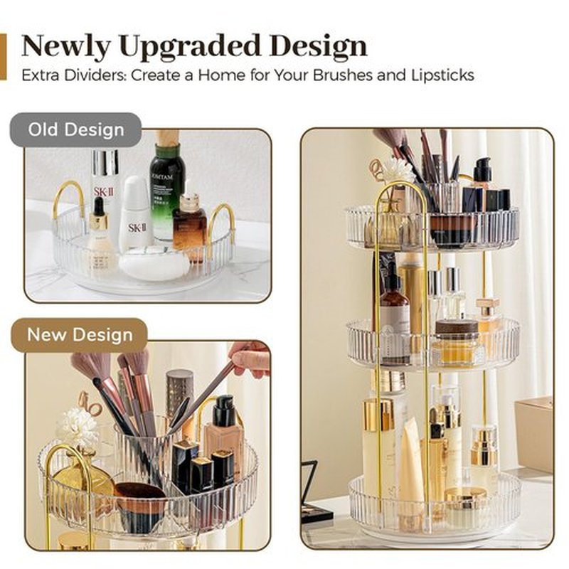 Aveniee 360° Rotating Makeup Organizer, Perfume Skincare Bathroom Countertop Vanity Organizers, Clear 3 Tier Spinning Skincare Storage Organizer for Lipstick Cosmetic Makeup Brushes Lotion(White)