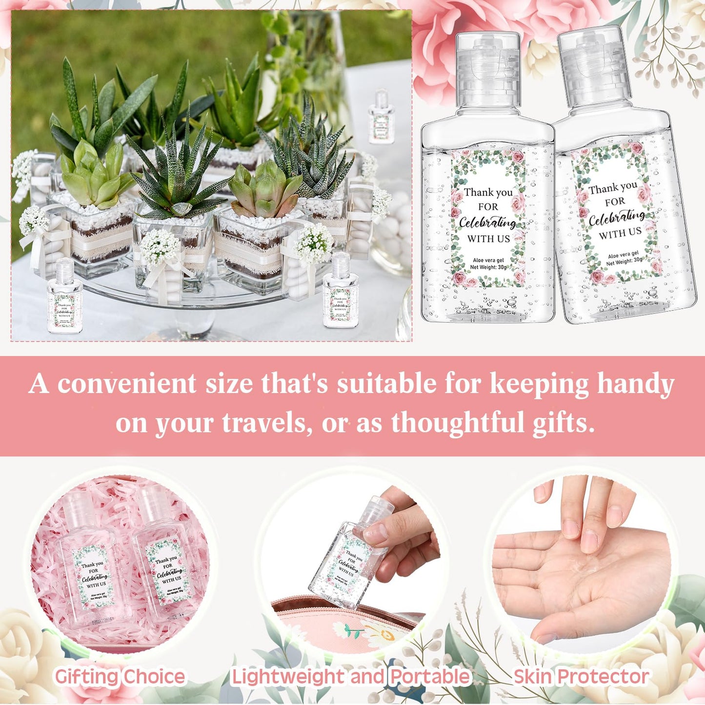 Dansib 12 Pcs Mini Aloe Vera Gel Bulk for Christmas Wedding Party 1oz Soothing Moisture Aloe Gel Bulk Travel Size for Thank You Gifts Christmas Favors Wedding Party(Floral)