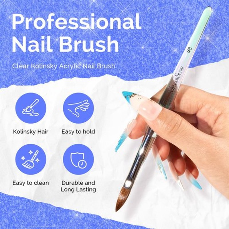 MelodySusie Kolinsky Acrylic Nail Brush,80% Kolinsky Hair,Professional Nail Art Brush for Acrylic Application,Nail Extension, 3D Nail Carving