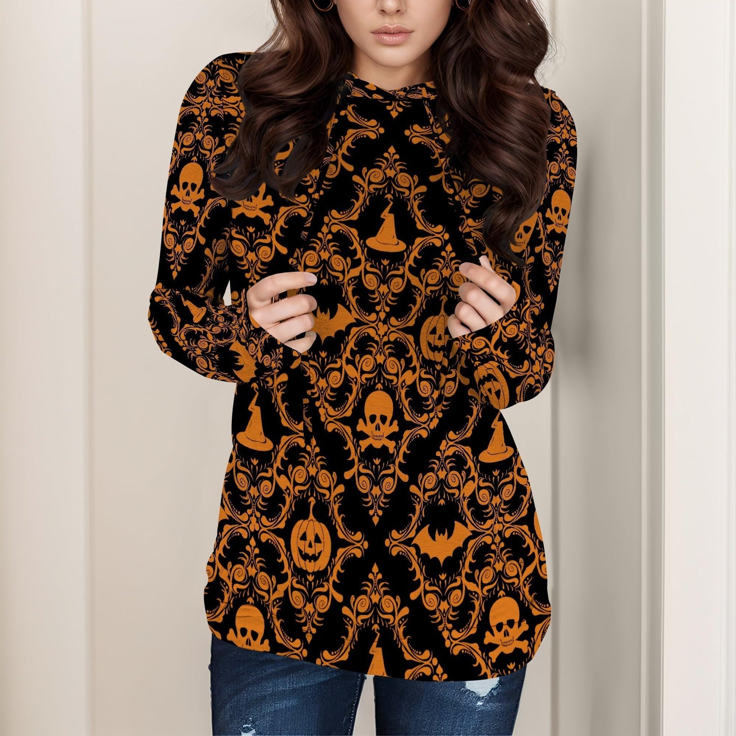domirica Halloween Sweatshirt Pumpkin Spooky Long Sleeve Halloween Costumes For Women Trendy Fall Pullover Sweatshirts Pocket Drawstring Dressy Casual 2025 Best Gift For Wife Plus Size,L Black Orange