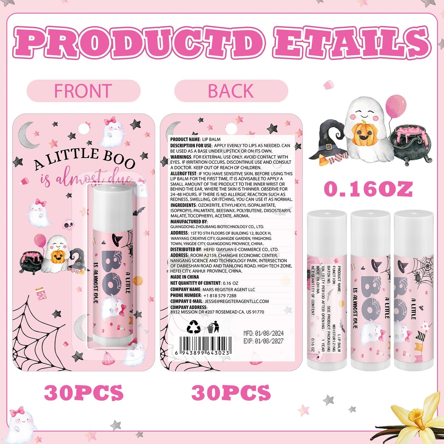30 Pack Christmas Little Boo Baby Shower Games Prizes Party Gifts Bulk Lip Balms Favors for Winners Adults Guests Gender Reveal Favors Decorations Baby Shower Souvenirs Gift Bags Stuffers