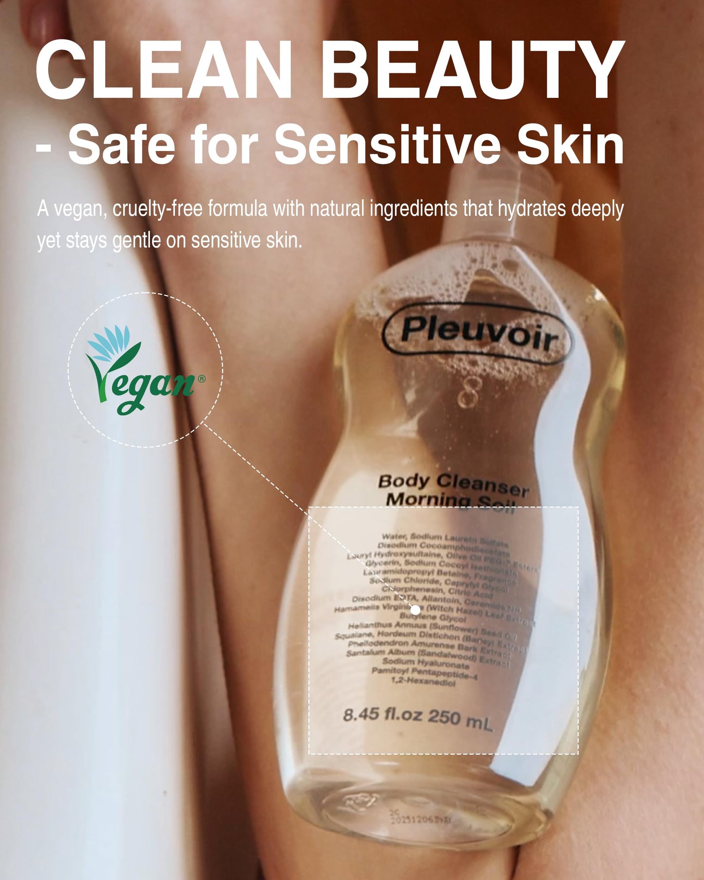 Pleuvoir Hinoki Leather Perfume Body Wash - French MANE × Japanese Cypress (Cedar & Musk), Unisex Woody Shower Gel, Rich Moisturizing Foam with 8 Types Hyaluronic Acid Ceramides, 8.45 fl.oz