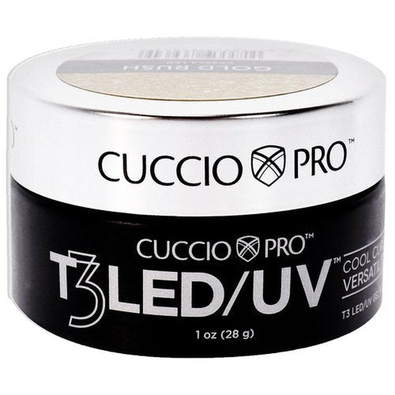 Cuccio Pro T3 LED/UV Cool Cure Versatility Gel - Self-Levelling - Incredibly Flexible - Strong Adhesion - High Shine Finish - Fast Application - Quick Cure - Gold Rush - 1 Oz Nail Gel
