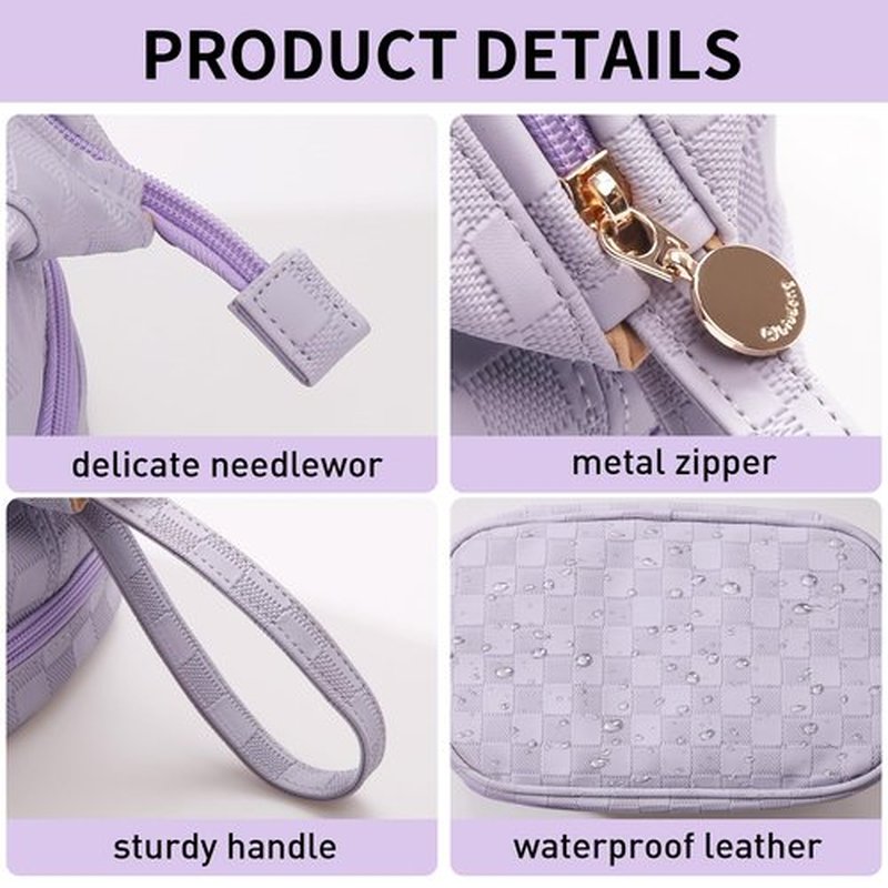 Abiudeng Large Makeup Bag,Waterproof Cosmetic Bag,Make up Travel Bag Essentials,Cute Travel Toiletry Bag for Women Makeup Bag Organizer with Bottom Pouch,Travel Size Toiletries Bag for Women-purple