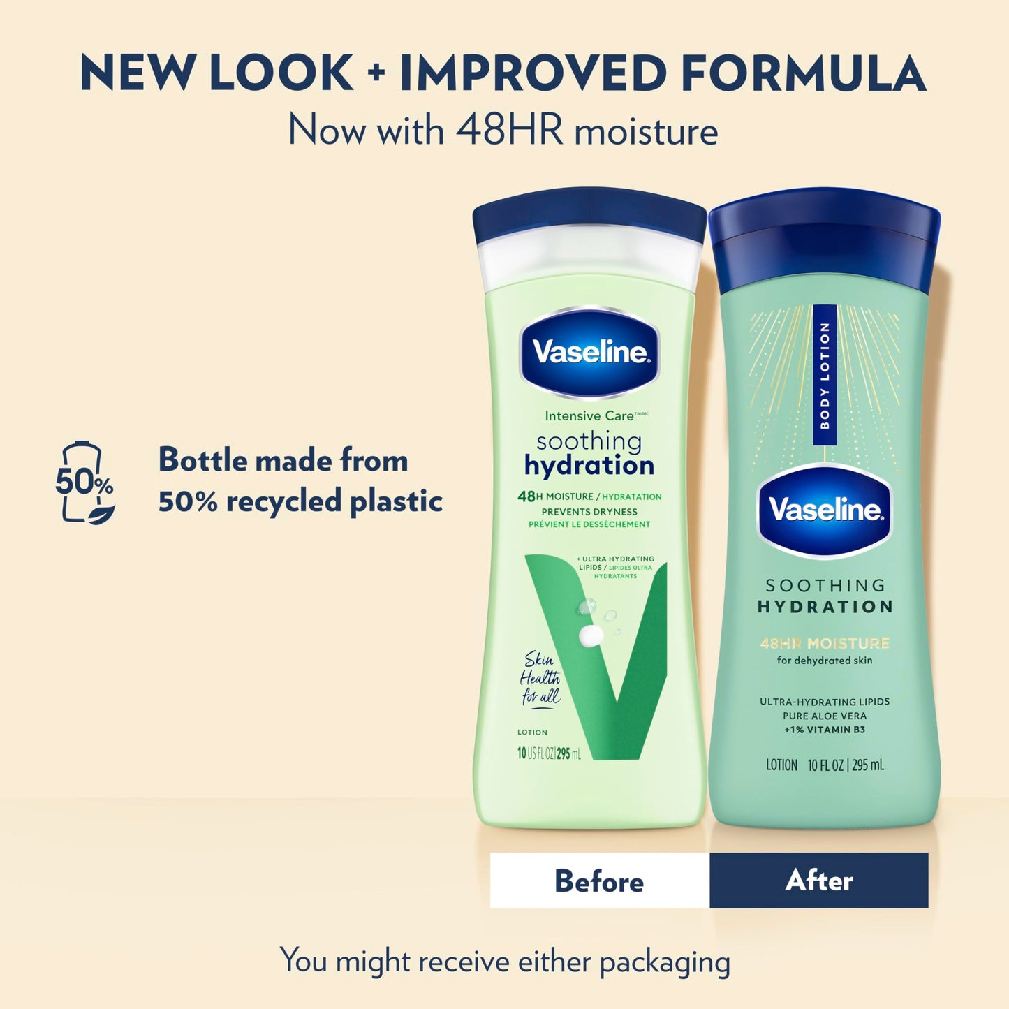 Vaseline Intensive Care Hand and Body Lotion For Dehydrated Skin Soothing Hydration Dry Skin Lotion with Aloe Vera Extract & Ultra-Hydrating Lipids 10 oz