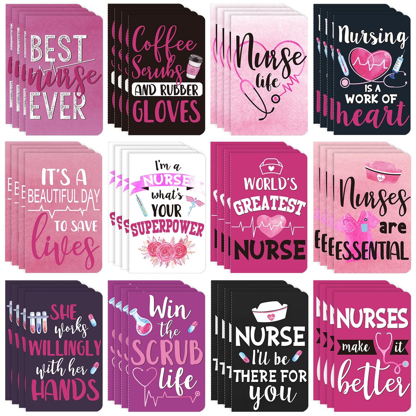 Zonon 48 Pcs Nurse Notepads Bulk Nurse Inspirational Pocket Notebooks Mini Nursing Motivational Note Pads Christmas Nurse Appreciation Gifts for Students Classroom Prizes Office Supplies
