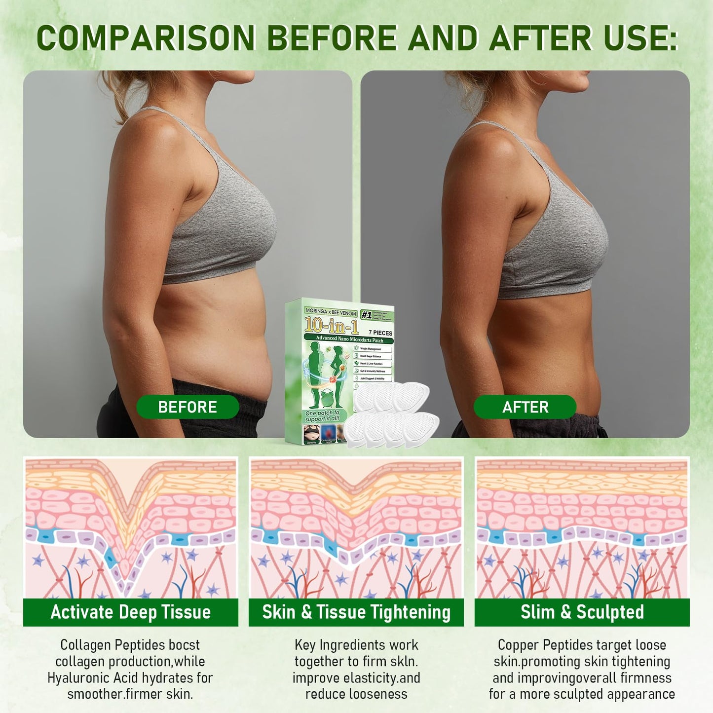 elesysy Moringa 10-in-1 Advanced Nano Microdarts Patch,Moringa Patches - 7 tablets/box, Natural Skin Patches for Women and Men - Gentle Formula for All Skin (2 PCS, 2 Boxes)