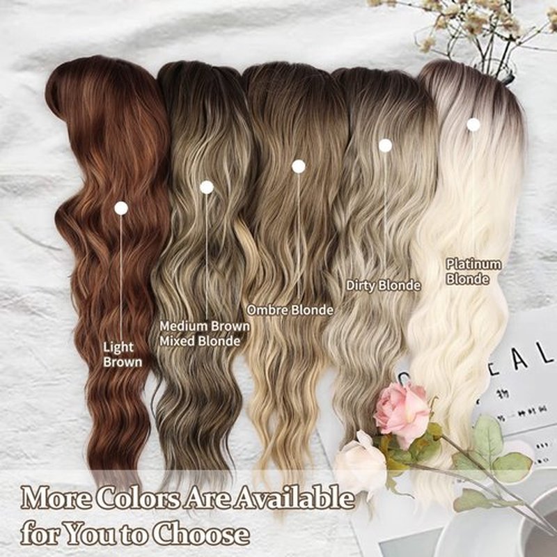 NAYOO Brown Wigs with Bangs for Women Long Curly Wavy Hair Wigs Heat Resistant Synthetic Fiber Wigs for Daily Party Use 26 Inches (Dark Brown)