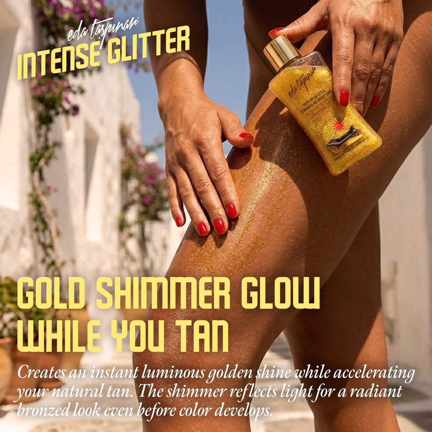 Eda Taspinar Golden Shimmer Intensive Tanning Oil I Browning Accelerator with Coconut Oil I Non Greasy Water Resistant Tan Enhancer for Sun & Tanning Bed Use I 200 ml/6.8 oz 1 Pack