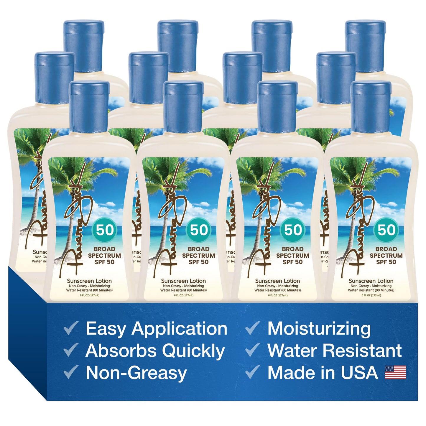 Panama Jack Sunscreen Lotion - SPF 50, Broad Spectrum UVA/UVB Suntan Protection, PABA, Paraben, Gluten & Cruelty Free, 6 FL OZ (Pack of 12)