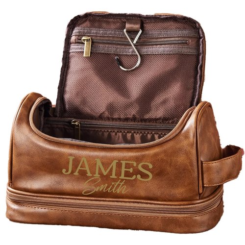 Sparklove Personalized Toiletry Bag for Men, Custom Leather Toiletry Bag, Double Sided customization, Dopp Kit Gift for Men, Boyfriend, Dad, Father's Day Gifts, Men Travel Gift