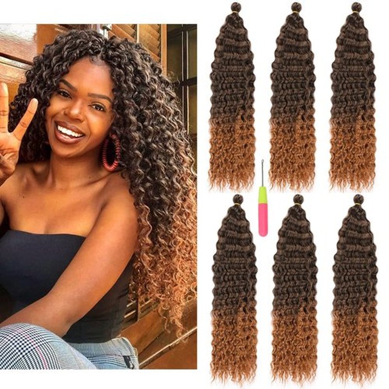 22in Ocean Wave Crochet hair 6Packs Brown Curly Braiding Crochet Hair Soft Synthetic Deep Wave Crochet Hair Extensions for Women #1BT30