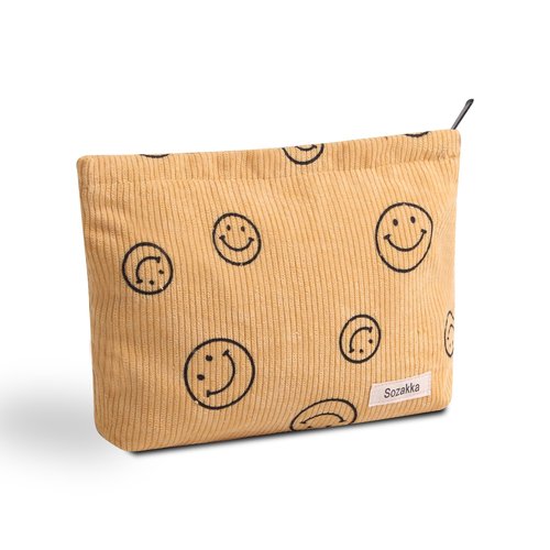 Cosmetic Bags for Women - Corduroy Cosmetic Bag Aesthetic Women Handbags Purses Smile Dots Makeup Organizer Storage Makeup Bag Girls Case Bags (Yellow)