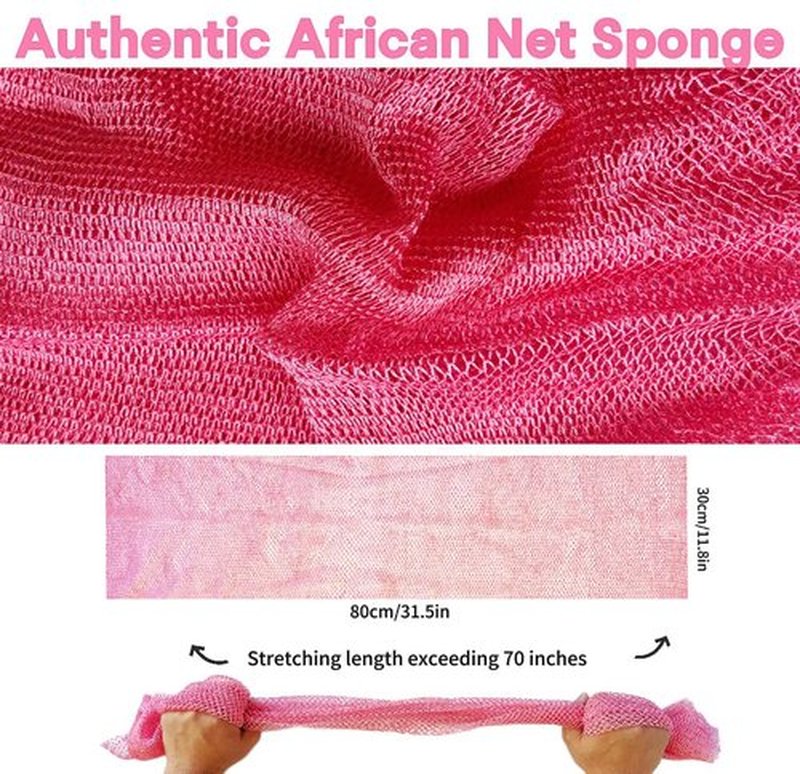 SPMKTBOZAI African Net Sponge Authentic, African Exfoliating Sponge Real African Net Black Owned, African Bath Sponge Back Scrubber, Body Exfoliator Shower Bath Accessories (Pink)