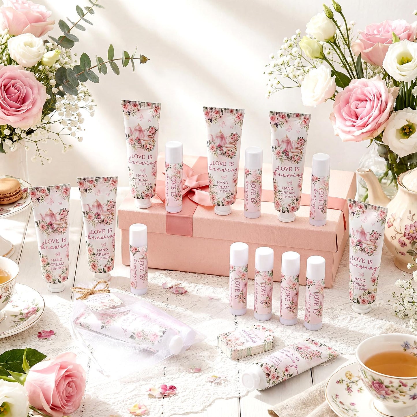 Loopeer 30 Sets Love Is Brewing Bridal Shower Hand Cream and Lip Balm Gift Bridal Shower Party Favors Thank You Gift for Guest Travel Size Wedding Party Supplies