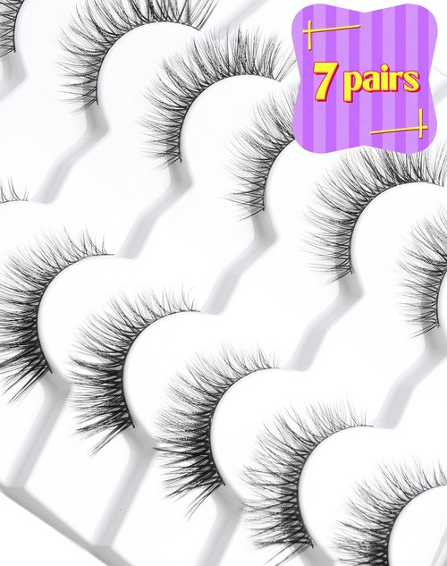 Onlyall Natural Lashes Wispy Lashes Natural Look False Eyelashes Natural Flared Eyelashes False Eye Lashes Soft Fluffy Lashes 7 Pairs DK53