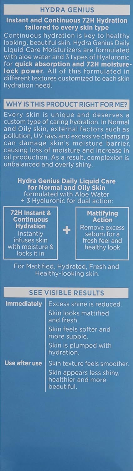 Hydra Genius Oil-Free Face Moisturizer with Hyaluronic Acid & Aloe Water - 3.04 fl. oz. for Normal to Oily Skin