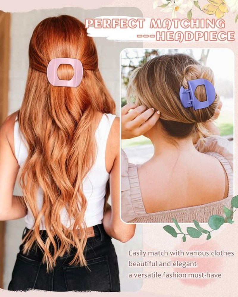 6 PCS Flat Hair Clips for Women Medium Non-slip Flat Claw Clip Strong Grip Hair Claw Clips Hair Barrettes for Thin Hair (Orange+Lavender+Pink+Ginger+Rose Red+Light Blue)