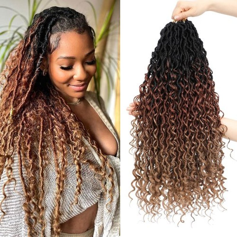 Goddess Locs Crochet Hair For Black Women 18 Inch 8 Packs Faux Locs Crochet Hair Crochet Locs Crochet Hair Pre Looped Crochet Locs River Locs With Curly Ends (1B/30/27#)