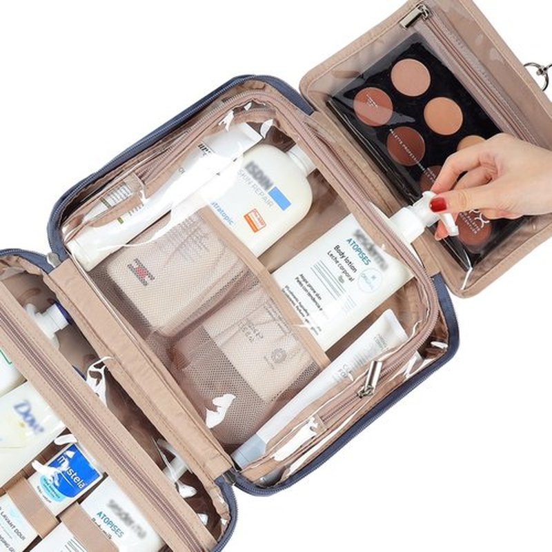 NISHEL Travel Toiletry Bag for Women Large Capacity, Travel Essentials Organizer, Hanging Makeup Case for Accessories, Cosmetics, Toiletries, Aegean-Blue