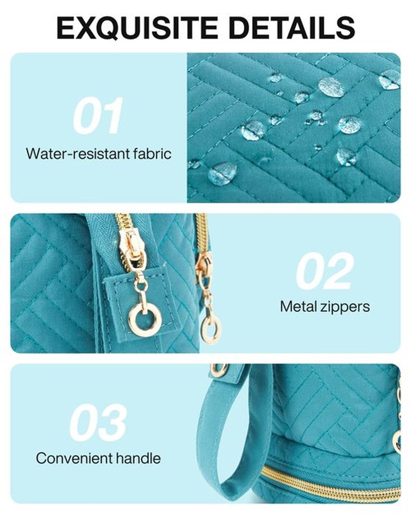 BAGSMART Travel Makeup Bag, Cosmetic Bag Make Up Organizer Case, Large Wide-open Pouch for Women Double Layers Purse for Toiletries Accessories Brushes Teal