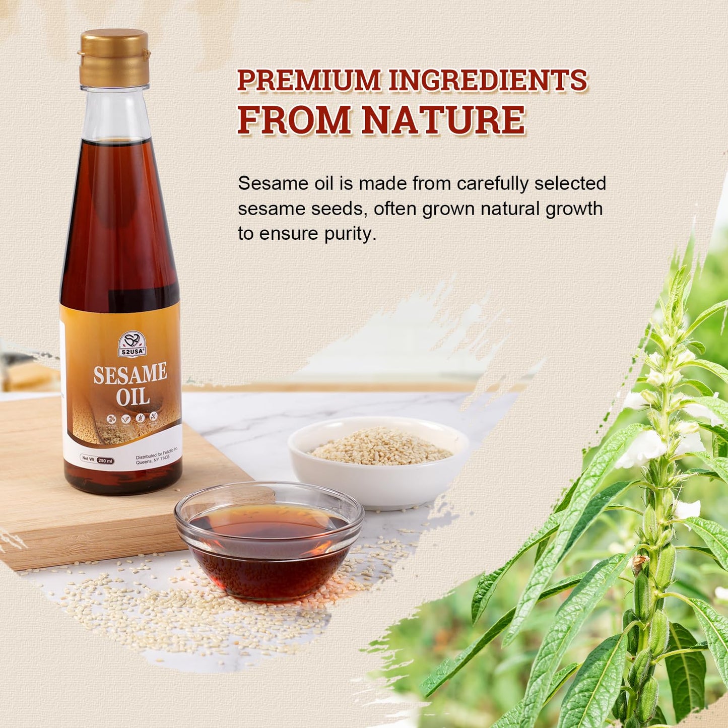 52USA Toasted Sesame Oil, 8.45 Fl Oz, 100% Pure for Asian Cooking, Baking