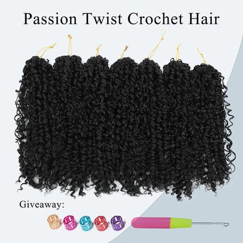 Passion Twist Hair 10inch Boho Passion Twist Crochet Hair For Black Women Pretwisted boho Passion Twist Crochet Hair, Pre Looped Curly Ends Bohemian Crochet Braids For Women（1B,10inch,7 Packs）
