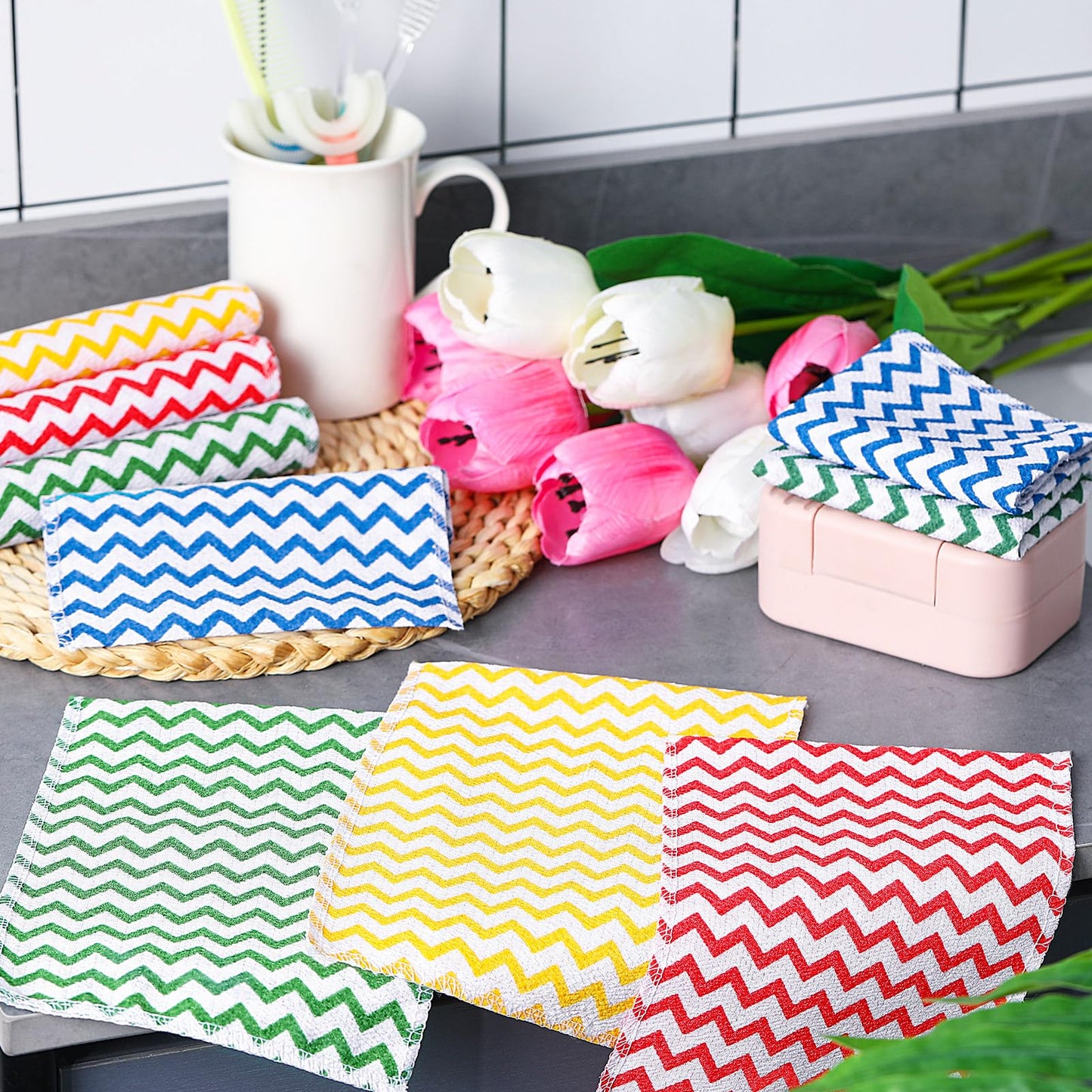 Tatuo 12 Pieces Korean Exfoliating Mitt Glove Italy Towel Body Skin Scrubber Exfoliating Scrubber for Remove Dead Skin Washcloth Korean(Small,Green, Red, Yellow, Blue)