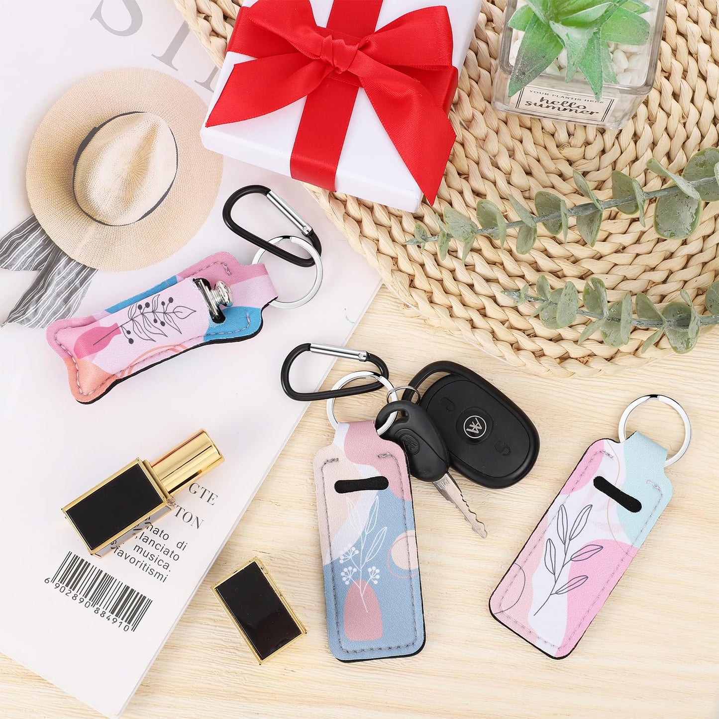 Pengxiaomei 3 Pcs Chapsticks Holder Keychain for Lipstick, Lip Balm Keychain Holder with Metal Clip Easter Gifts for Women Easter Basket Stuffers