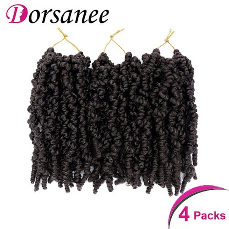 Dorsanee Pre-twisted Spring Twist Crochet Hair 8 Inch 4 Packs Short Curly Crochet Hair Pre Looped Crochet Braids Mini Passion Twists Fluffy Twist Synthetic Hair Extensions (8 Inch,4#)